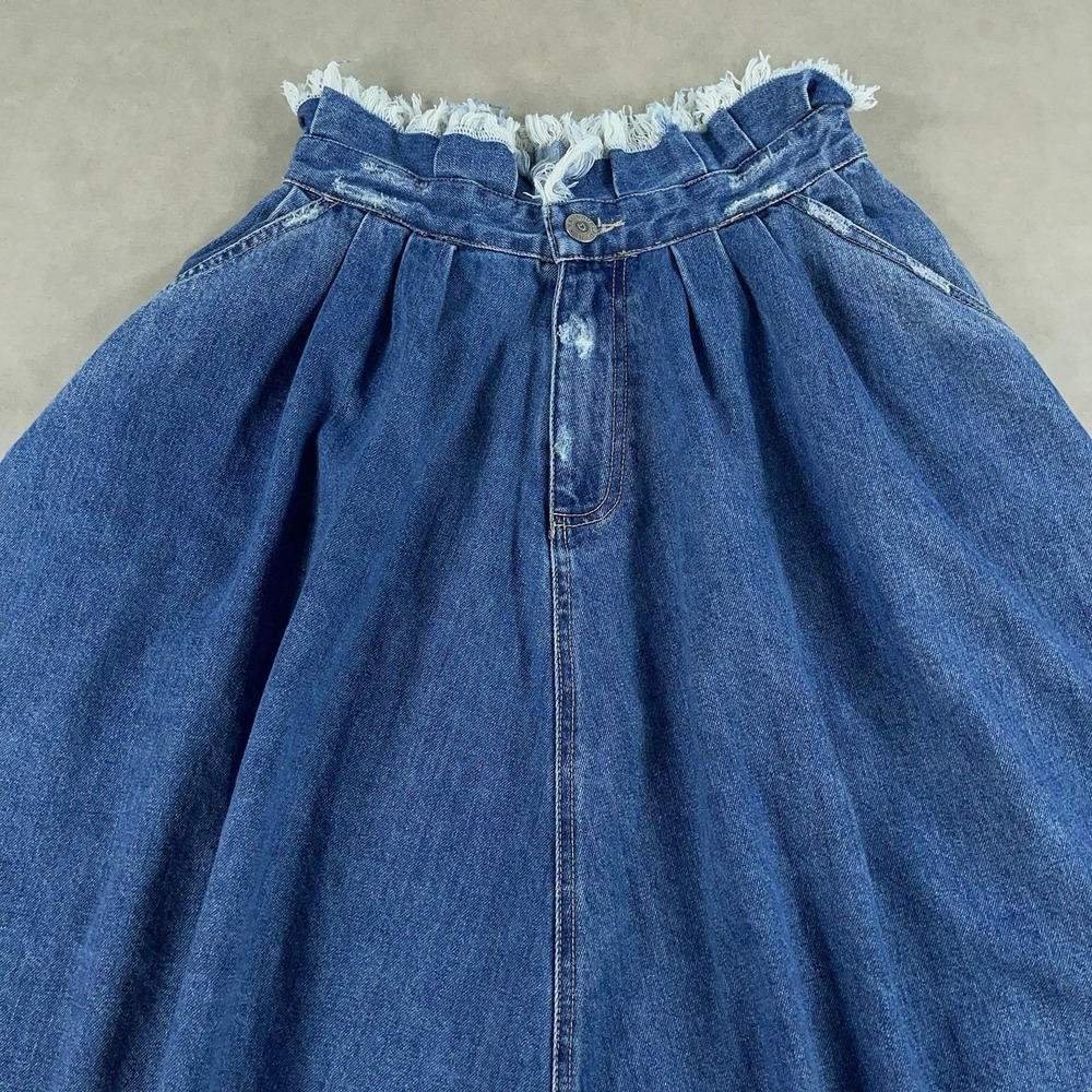 Double D Ranchwear Denim Tiered Prairie Skirt Women's 6 Western Boho Frayed Hem - Picture 3 of 11